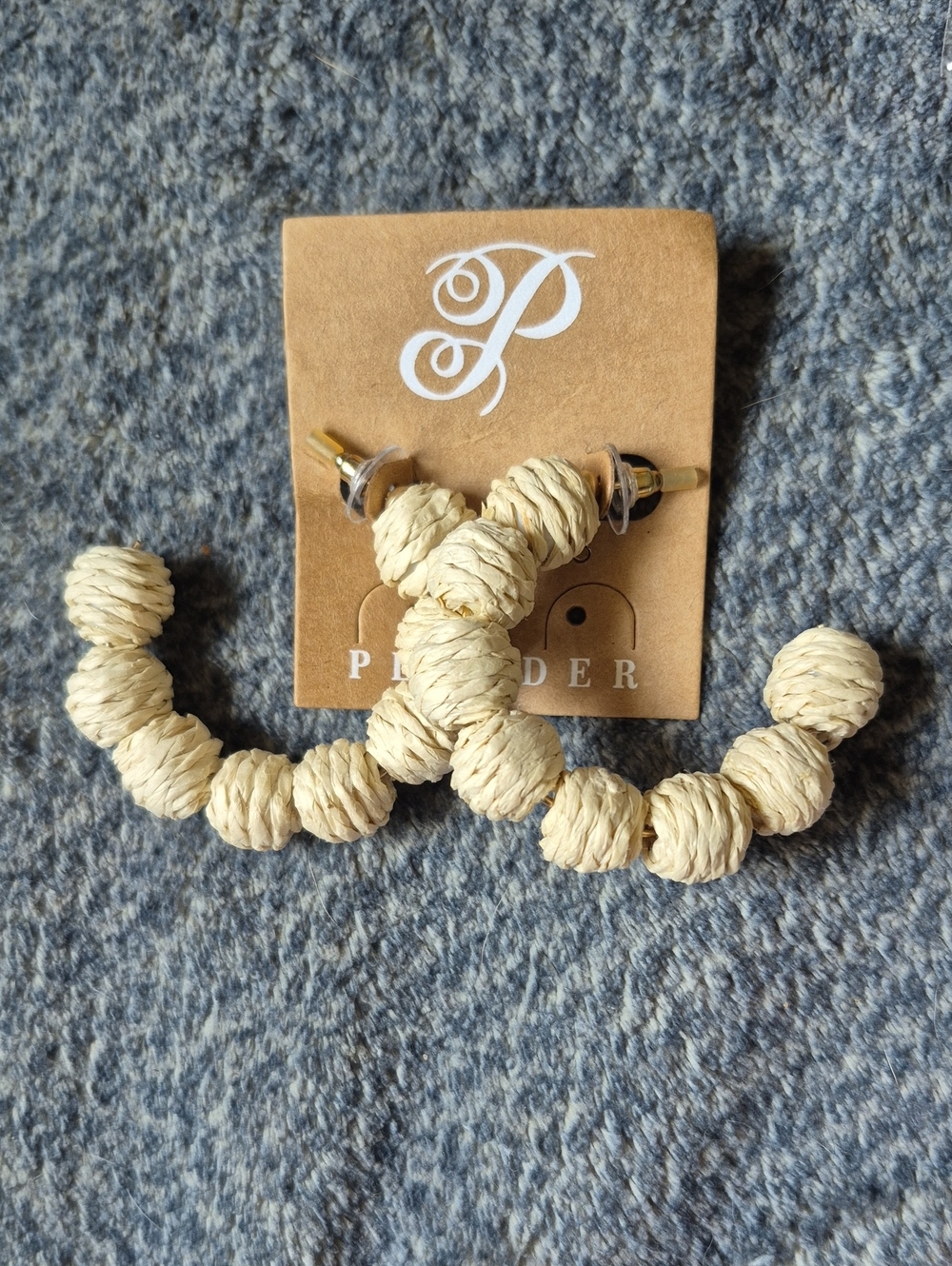 paparazzi Cream Raffia Wrapped Hoop Earrings